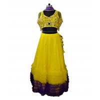 Lemon- purple tiery affair lehenga