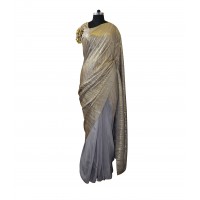 Grey crush lycra sari