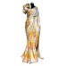 Peach satin - crepe sari with slim border & with one side structured power-shoulder blouse 