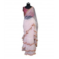 Mirror pink frill sari