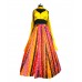 Mustard lehenga, with multicolor striped skirt on organza, with net mustard slim bordered dupatta.