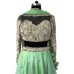 Mint lehenga with heavy pearl work blouse, and a net dupatta with scalloped embroidery