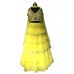 A beautiful Lemon lehenga, 5 tiered ruffeled skirt with 3d handcrafted blouse and high-low sleeves.