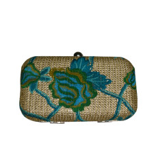 GOLDEN AND TURQUISE ZARI MACHINE EMBROIDERED BAG