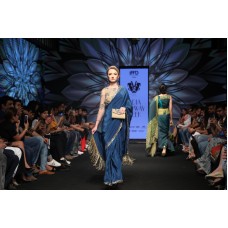 Blue Hand Embroidered Designer Saree Online