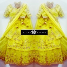 Yellow bright raw silk concept lehenga dress