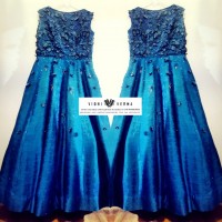 Turquoise blue Designer gown with 3-D surface embelishments 